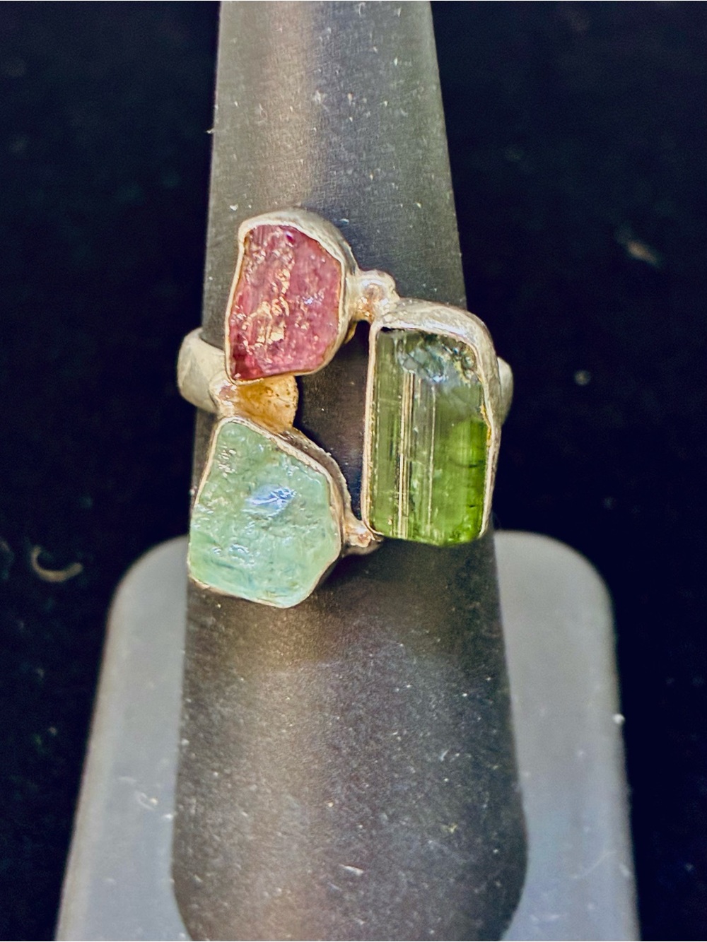 Multi-Gemstone Sterling Silver Ring in Green, Pink, and Aqua